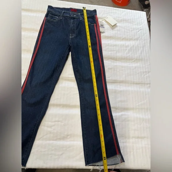 NWT MOTHER Insider Crop Step Fray Dark Blue Cropped‎ Jeans with Red Accents - Picture 12 of 16